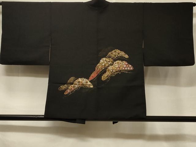 平和屋着物＃羽織　寿光織　吉祥枝松文　黒地　金銀糸　正絹　逸品　CABF1267in