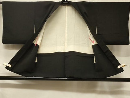 平和屋着物＃羽織　寿光織　吉祥枝松文　黒地　金銀糸　正絹　逸品　CABF1267in