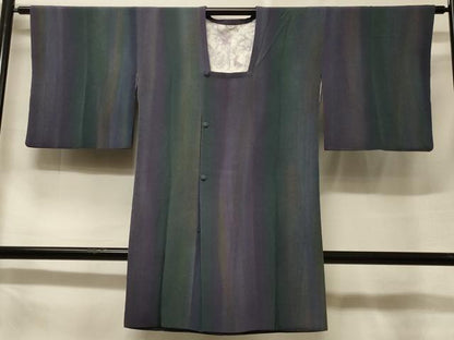 平和屋着物＃道行コート　縞　暈し染め　ロング丈　正絹　逸品　CABF1272in