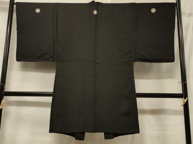 平和屋着物＃男性　長羽織　黒紋付　単衣　正絹　逸品　CABF1275in