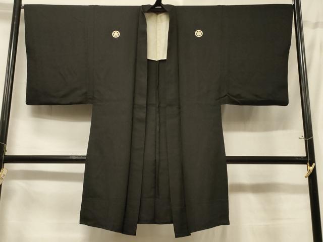 平和屋着物＃男性　長羽織　黒紋付　単衣　正絹　逸品　CABF1275in