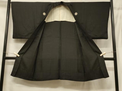 平和屋着物＃男性　長羽織　黒紋付　単衣　正絹　逸品　CABF1275in