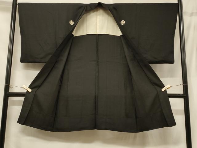平和屋着物＃男性　長羽織　黒紋付　単衣　正絹　逸品　CABF1275in