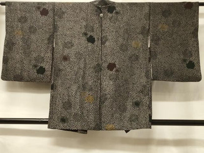 平和屋着物＃羽織　寿光織　菊づくし　黒地　金銀糸　正絹　逸品　CABF1278in
