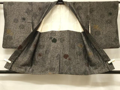 平和屋着物＃羽織　寿光織　菊づくし　黒地　金銀糸　正絹　逸品　CABF1278in