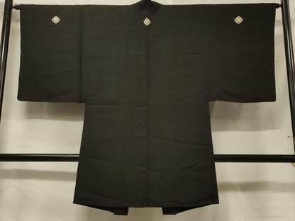 平和屋着物＃男性　長羽織　黒紋付き　正絹　逸品　CABF1281in