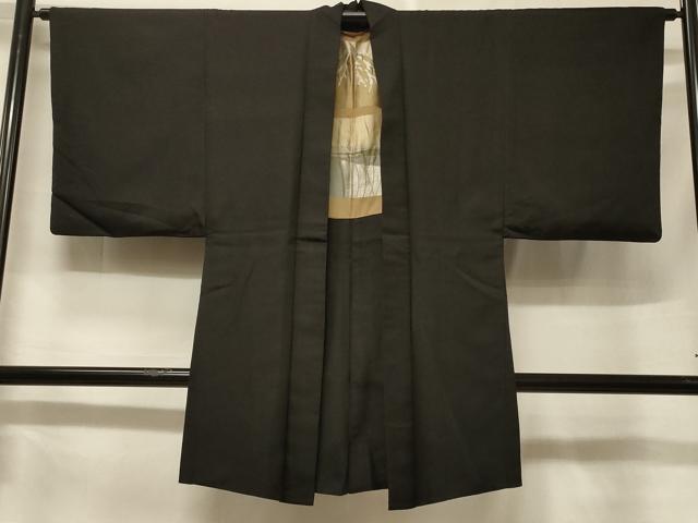 平和屋着物＃男性　長羽織　黒地　正絹　逸品　CABF1287in
