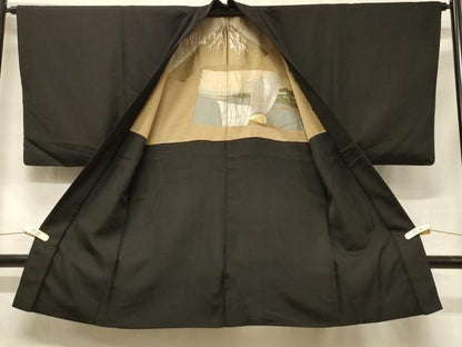 平和屋着物＃男性　長羽織　黒地　正絹　逸品　CABF1287in