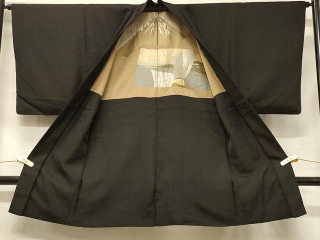 平和屋着物＃男性　長羽織　黒地　正絹　逸品　CABF1287in