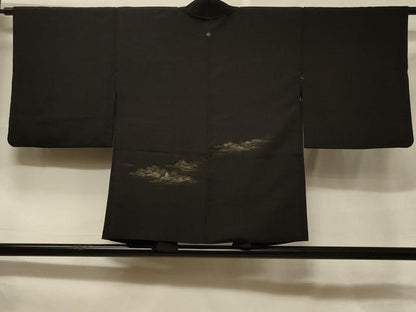 平和屋着物＃羽織　寿光織　風景文　黒地　金糸　正絹　逸品　CABF1293in