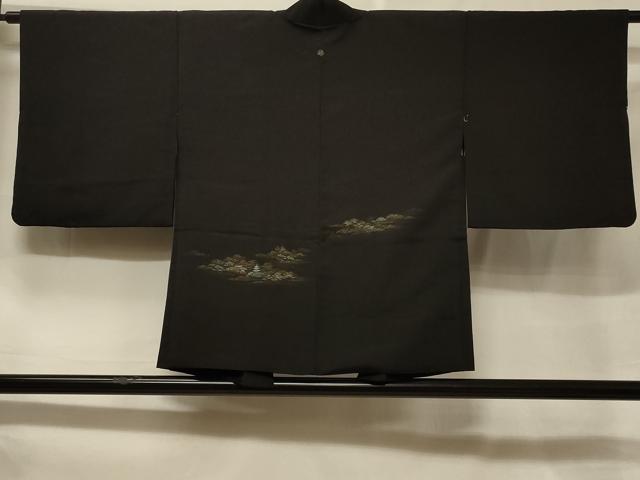 平和屋着物＃羽織　寿光織　風景文　黒地　金糸　正絹　逸品　CABF1293in