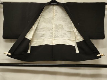 平和屋着物＃羽織　寿光織　風景文　黒地　金糸　正絹　逸品　CABF1293in