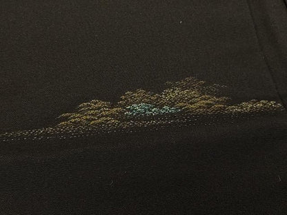 平和屋着物＃羽織　寿光織　風景文　黒地　金糸　正絹　逸品　CABF1293in