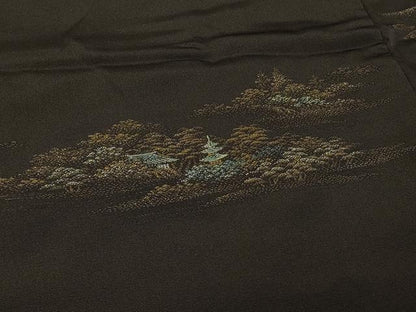 平和屋着物＃羽織　寿光織　風景文　黒地　金糸　正絹　逸品　CABF1293in