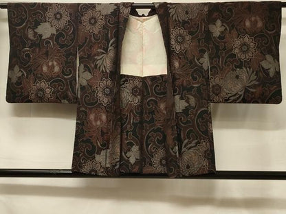 平和屋着物＃羽織　花唐草文　黒地　金糸　正絹　逸品　CABF1300in