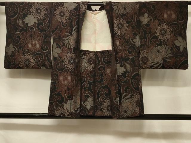 平和屋着物＃羽織　花唐草文　黒地　金糸　正絹　逸品　CABF1300in
