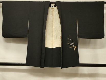 平和屋着物＃羽織　総刺繍　枝葉文　黒地　金糸　正絹　逸品　未使用　CABF1301in