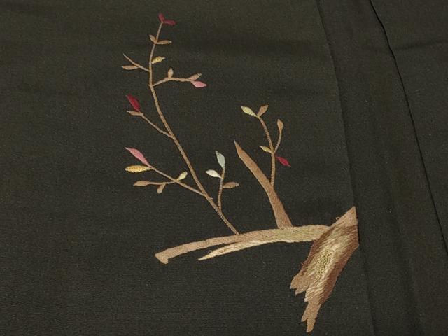 平和屋着物＃羽織　総刺繍　枝葉文　黒地　金糸　正絹　逸品　未使用　CABF1301in