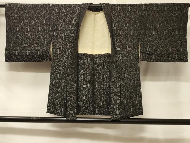 平和屋着物＃羽織　寿光織　抽象文　黒地　正絹　逸品　CABF1303in