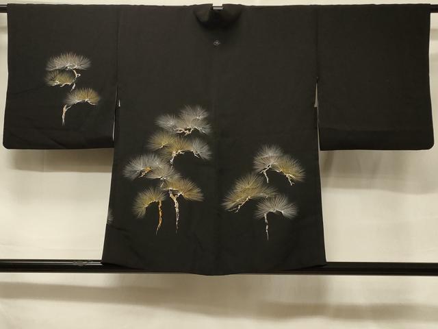 平和屋着物＃羽織　枝松文　黒地　金彩　正絹　逸品　CABF1304in