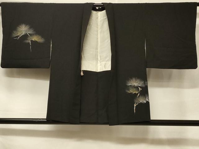 平和屋着物＃羽織　枝松文　黒地　金彩　正絹　逸品　CABF1304in