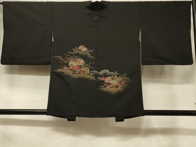 平和屋着物＃羽織　寿光織　雲取り鼓花文　黒地　金銀糸　正絹　逸品　CABF1305in