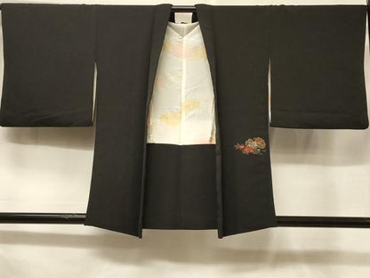 平和屋着物＃羽織　寿光織　雲取り鼓花文　黒地　金銀糸　正絹　逸品　CABF1305in