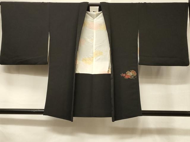 平和屋着物＃羽織　寿光織　雲取り鼓花文　黒地　金銀糸　正絹　逸品　CABF1305in