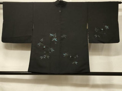 平和屋着物＃羽織　総刺繍　吉祥草花文　黒地　正絹　逸品　CABF1307in
