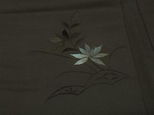 平和屋着物＃羽織　総刺繍　吉祥草花文　黒地　正絹　逸品　CABF1307in