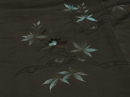 平和屋着物＃羽織　総刺繍　吉祥草花文　黒地　正絹　逸品　CABF1307in