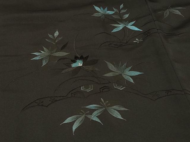 平和屋着物＃羽織　総刺繍　吉祥草花文　黒地　正絹　逸品　CABF1307in