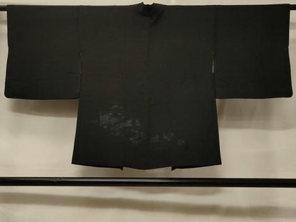 平和屋着物＃羽織　寿光織　風景草花文　黒地　正絹　逸品　CABF1308in