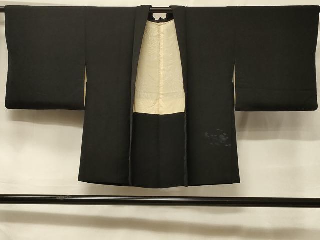 平和屋着物＃羽織　寿光織　風景草花文　黒地　正絹　逸品　CABF1308in