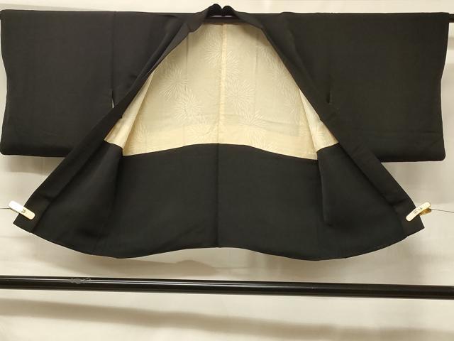 平和屋着物＃羽織　寿光織　風景草花文　黒地　正絹　逸品　CABF1308in