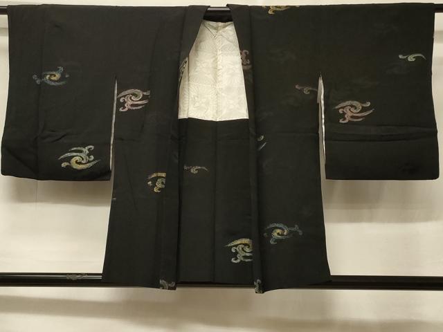 平和屋着物＃羽織　寿光織　立波文　黒地　金糸　正絹　逸品　CABF1311in