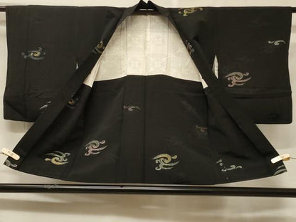 平和屋着物＃羽織　寿光織　立波文　黒地　金糸　正絹　逸品　CABF1311in