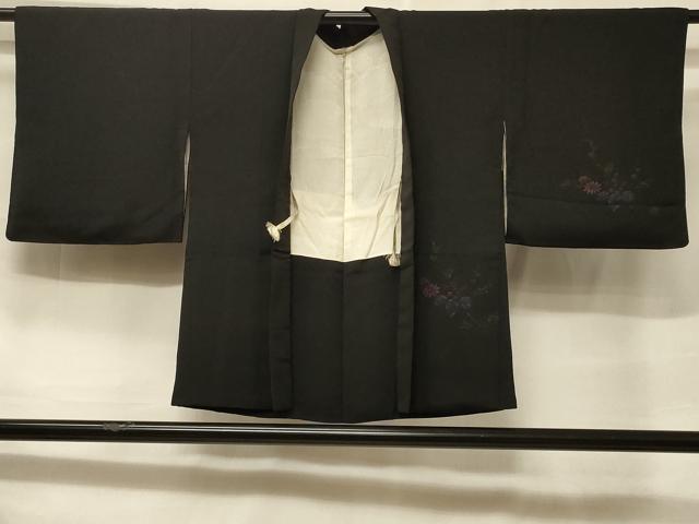 平和屋着物＃羽織　寿光織　枝花文　黒地　正絹　逸品　CABF1312in 平和屋着物＃羽織 寿光織 枝花文 黒地 正絹 逸品 CABF1312in