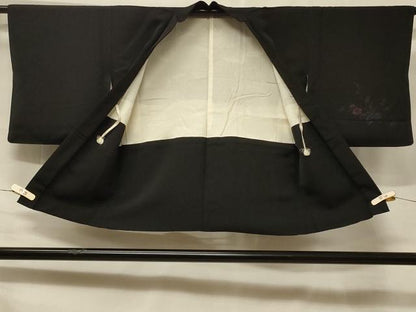平和屋着物＃羽織　寿光織　枝花文　黒地　正絹　逸品　CABF1312in