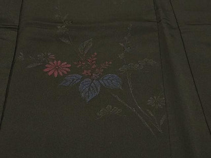 平和屋着物＃羽織　寿光織　枝花文　黒地　正絹　逸品　CABF1312in