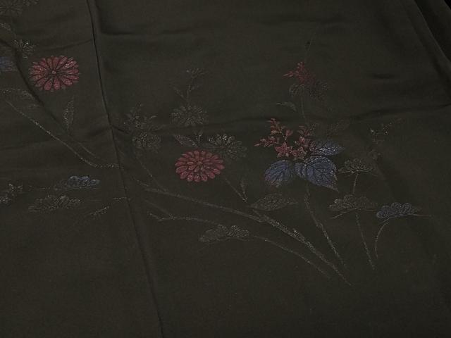 平和屋着物＃羽織　寿光織　枝花文　黒地　正絹　逸品　CABF1312in