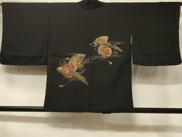 平和屋着物＃羽織　寿光織　地紙鼓花文　黒地　金銀糸　正絹　逸品　未使用　CABF1321in