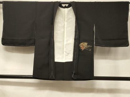 平和屋着物＃羽織　寿光織　地紙鼓花文　黒地　金銀糸　正絹　逸品　未使用　CABF1321in