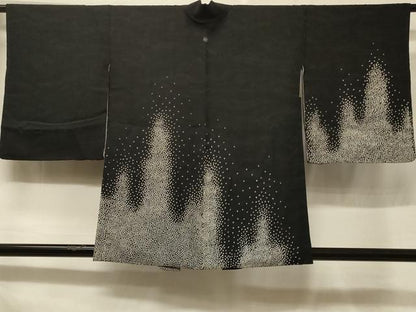 平和屋着物＃羽織　霞文　黒地　正絹　逸品　CABF1324in