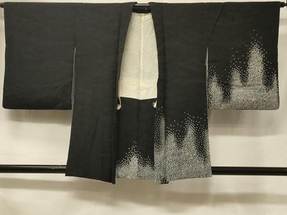 平和屋着物＃羽織　霞文　黒地　正絹　逸品　CABF1324in