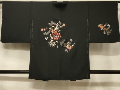 平和屋着物＃中国三大刺繍　相良刺繍　総刺繍　羽織　宝尽くし草花文　黒地　正絹　逸品　未使用　CABF1327in