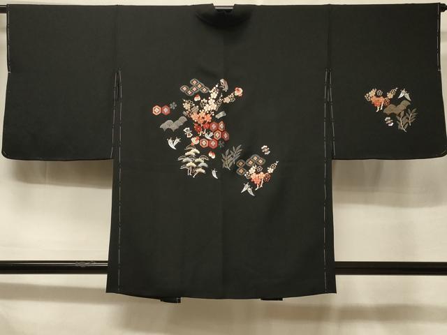 平和屋着物＃中国三大刺繍　相良刺繍　総刺繍　羽織　宝尽くし草花文　黒地　正絹　逸品　未使用　CABF1327in