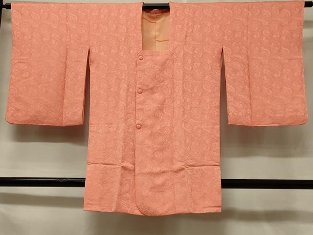 平和屋着物＃道行コート　色無地　唐草地紋　甚三紅色　正絹　逸品　CABF1328in