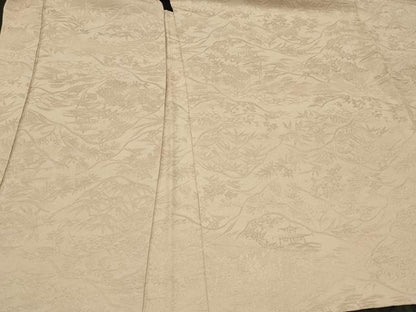平和屋着物＃羽織　色無地　風景草花地紋　灰桜色　正絹　逸品　CABF1329in