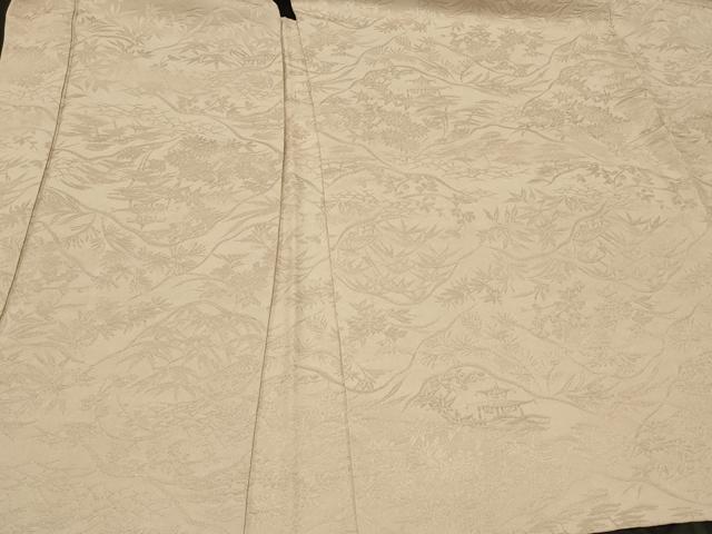 平和屋着物＃羽織　色無地　風景草花地紋　灰桜色　正絹　逸品　CABF1329in